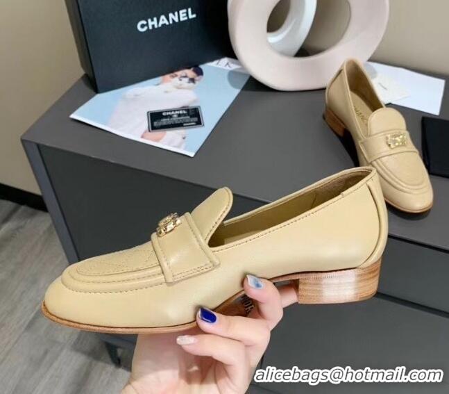 Fashion Chanel Boy Calfskin Flat Loafers 102106 Apricot 