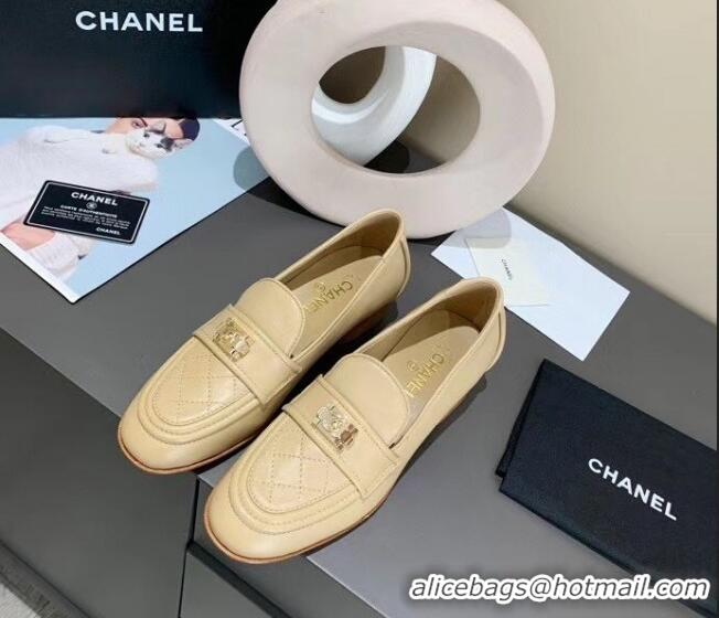 Fashion Chanel Boy Calfskin Flat Loafers 102106 Apricot 