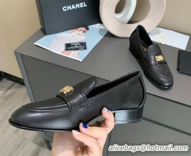 Grade Design Chanel Boy Calfskin Flat Loafers 102106 Black