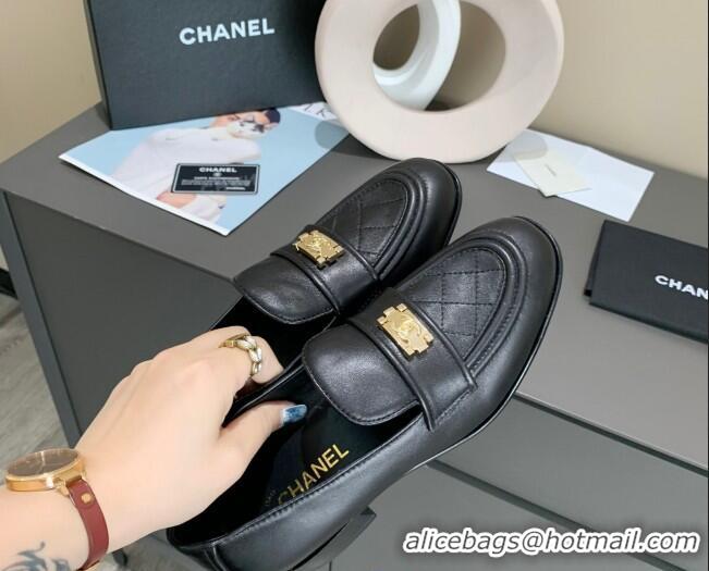 Grade Design Chanel Boy Calfskin Flat Loafers 102106 Black