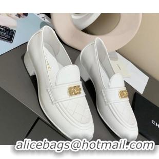 Low Price Chanel Boy Calfskin Flat Loafers 102106 White