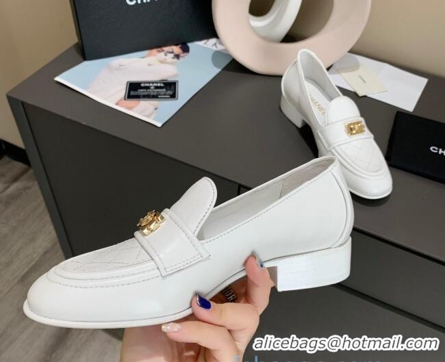 Low Price Chanel Boy Calfskin Flat Loafers 102106 White