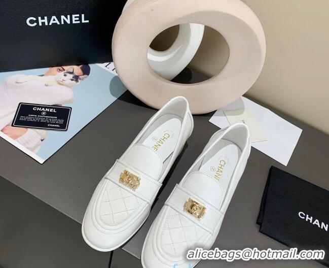 Low Price Chanel Boy Calfskin Flat Loafers 102106 White