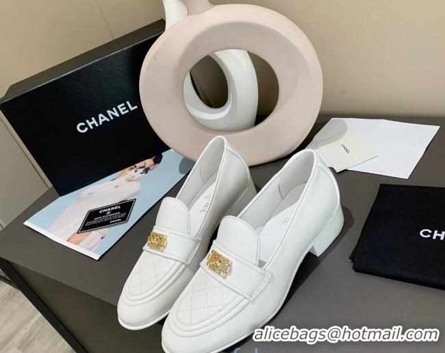 Low Price Chanel Boy Calfskin Flat Loafers 102106 White