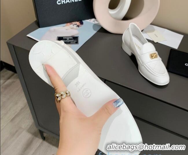 Low Price Chanel Boy Calfskin Flat Loafers 102106 White