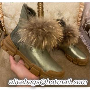 Low Cost Gucci Wool Short Boot with Pompon Charm 102336 Green