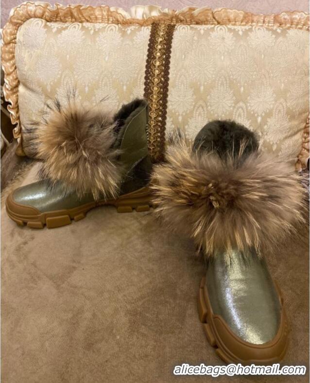 Low Cost Gucci Wool Short Boot with Pompon Charm 102336 Green