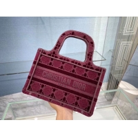 Unique Style MINI DIOR BOOK TOTE Burgundy Cannage Embroidered Velvet S5475Z