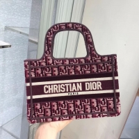 Top Grade DIOR BOOK TOTE Burgundy Dior Oblique Embroidered Velvet M1286Z