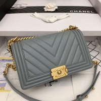 Promotional Boy Chanel Flap Bag Original Chevron Leather Gray A67086V Gold Buckle