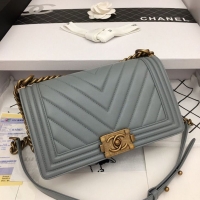 Promotional Boy Chanel Flap Bag Original Chevron Leather Gray A67086V Bronze Buckle