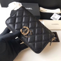 Buy Luxury CHANEL 19 Grained Calfskin & Gold-Tone Metal Wallet AP1837 black