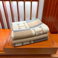 Traditional Discount Hermes Lambswool & Cashmere Shawl & Blanket 71155 light blue