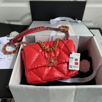 Buy Discount Chanel 19 Flap Bag Original Beads Leather AS1160 Red