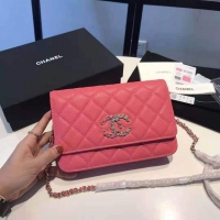 Chanel Quilted Original Wallet On Chain WOC with Colored Crystal CC Charm AP1943 Pink 2020