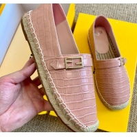 Luxury Cheap Fendi Crocodile Embossed Leather Espadrilles with FF Metal Buckle 72003 Pink