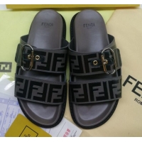 Lowest Cost Fendi FF Leather Flat Slide Sandals 72007 Grey 2020