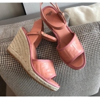 Lowest Price Fendi FF Leather Wedge Espadrilles Sandals Pink 72514