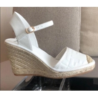 Low Cost Fendi FF Leather Slingback Wedge Espadrilles White 72515