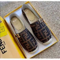 Fashion Fendi Baguette FF Canvas Espadrilles Brown 80721