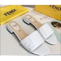 Top Sale Fendi FF Leather Slide Sandals White 92101