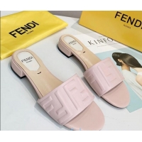 Popular Fendi FF Leather Slide Sandals 92101 Pink