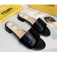 Classic Specials Fendi FF Leather Slide Sandals Black 92103 