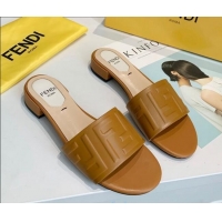 Cheap Price Fendi FF Leather Slide Sandals 92103 Brown