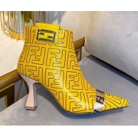 Good Looking Fendi Baguette FF Leather Heel Short Boots 92118 Yellow