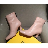 Good Taste Fendi Calfskin Heel Short Boot with Black Zip Back 10225 Pink