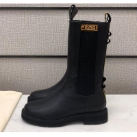 Fendi Calfskin Knit Short Boots with FENDI Embroidered Black/Yellow 120405