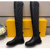 Durable Fendi FF Knit Sock Over- Knee High Boots Black/Grey 20407