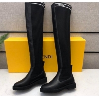 Shop Duplicate Fendi Knit Sock Over- Knee High Boots Black/White 20408