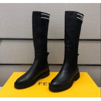 Low Price Fendi Calfskin Knit Sock Medium High Boots Black/White 20410