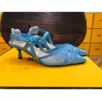 Lower Price Fendi Colibri Slingback in Blue Tulle and Satin Mesh 55mm 22116