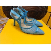 Most Popular Fendi Colibri Strap Slingback in Blue Tulle Mesh 85mm 122132