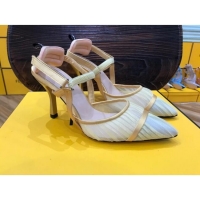 Cute Fendi Colibri Strap Slingback in Champagne Gold Tulle Mesh 85mm 122134