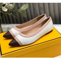 Stylish Fendi Colibri Calfskin Flat Ballerinas White 122145