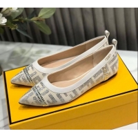 Lowest Price Fendi Colibri Crystal Fabric Flat Ballerinas White 122154