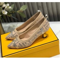 Good Quality Fendi Colibri Crystal Fabric Pumps 5.5cm Nude 122156