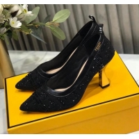 Good Product Fendi Colibri Crystal Fabric Pumps 8.5cm Black 122158