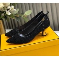 Top Quality Fendi Colibri Crystal Fabric Pumps 5.5cm Black 122159