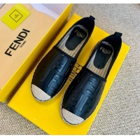 Top Quality Fendi Giant FF Leather Espadrilles Black 122228