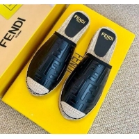 Top Sale Fendi Giant FF Leather Flat Espadrille Mules Black 122229