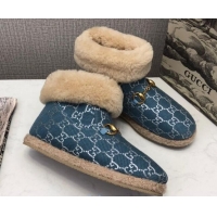 Good Quality Gucci Silver GG Lamé Wool Flat Short Boot 599017 Blue