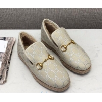 Most Popular Gucci Silver GG Lamé Wool Flat Loafers ‎575850 White