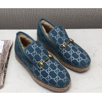 New Style Gucci Silver GG Lamé Wool Flat Loafers 575850 Blue