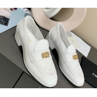 Low Price Chanel Boy Calfskin Flat Loafers 102106 White