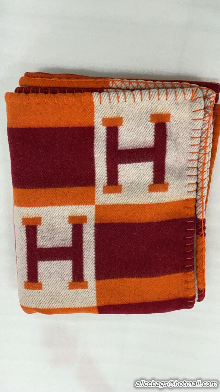 Good Product Hermes Wool Cashmere H Checker Blanket 180x135cm 81630 Orange