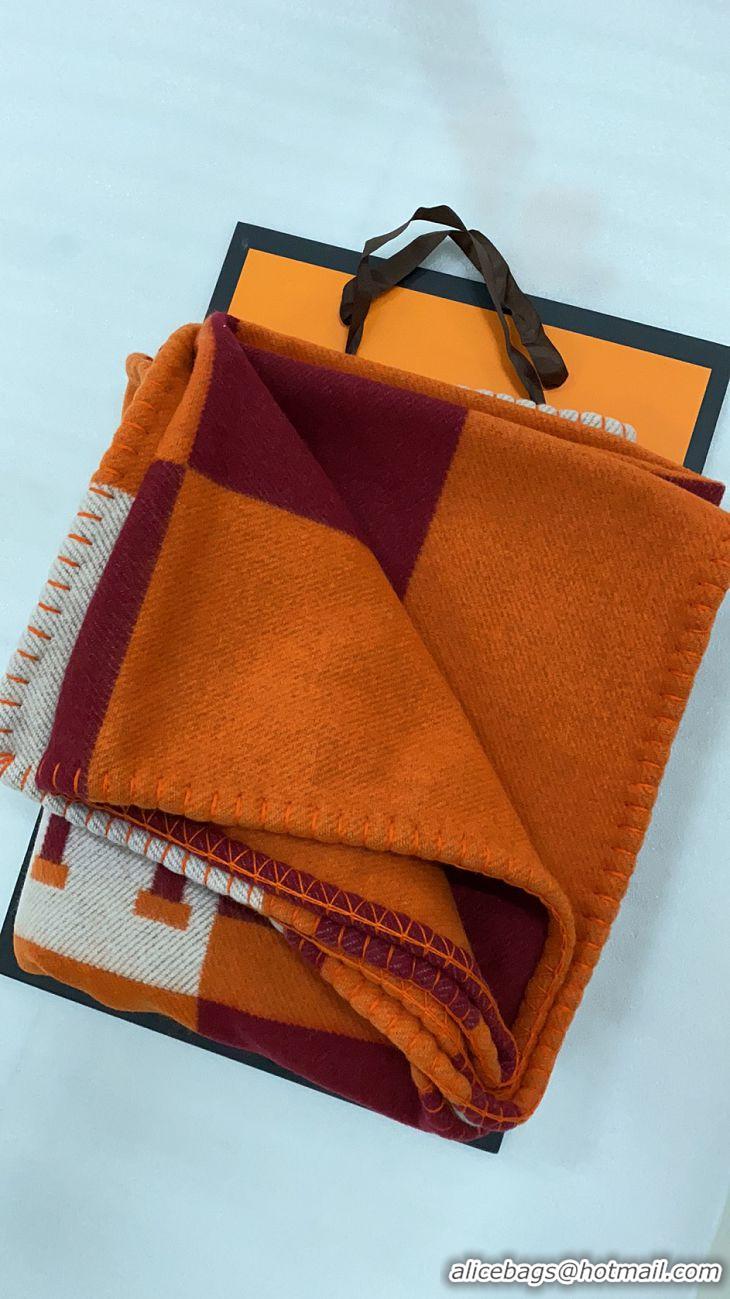 Good Product Hermes Wool Cashmere H Checker Blanket 180x135cm 81630 Orange